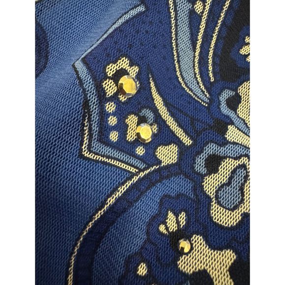 INC Blue Studded Print Batwing Sleeves Nylon Top Sz M - Picture 5 of 15